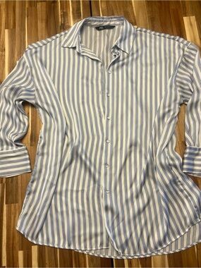 Zara blue and white striped satin shirt